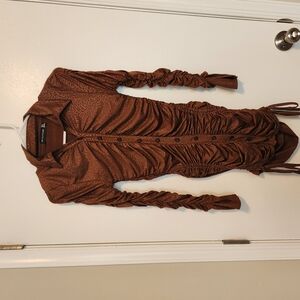 PrettyLittleThing Brown Ruched Mini Dress